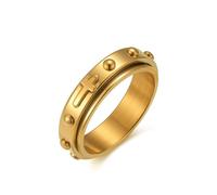 Adreamz 6mm Spinner Ring for Anxiety Relief Fidget with Rosary Beads Cross Lord Prayer Silver/Black/Gold/Rose Gold Stainless Steel Ring, Metal, No Gemstone