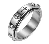 Adreamz 6mm Spinner Ring for Anxiety Relief Fidget with Rosary Beads Cross Lord Prayer Silver/Black/Gold/Rose Gold Stainless Steel Ring, 4.5 UK, Metal, No Gemstone