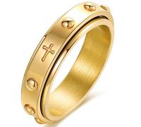 Adreamz 6mm Spinner Ring for Anxiety Relief Fidget with Rosary Beads Cross Lord Prayer Silver/Black/Gold/Rose Gold Stainless Steel Ring, Stainless Steel, No Gemstone