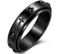 Adreamz 6mm Spinner Ring for Anxiety Relief Fidget with Rosary Beads Cross Lord Prayer Silver/Black/Gold/Rose Gold Stainless Steel Ring, 12.5, Stainless Steel, No Gemstone
