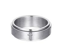 Adreamz 6mm Spinner Ring for Anxiety Relief Fidget with Rosary Beads Cross Lord Prayer Silver/Black/Gold/Rose Gold Stainless Steel Ring, Metal, No Gemstone