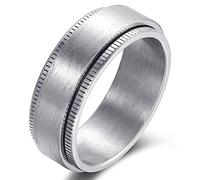 Adreamz 8mm Black Blue Stainless Steel Spinner Anxiety Ring for Men Women Brushed Mens Anxiety Relieving Fidget Rings Chain/Greek Key/Viking Runes/Gear Pattern Center Spinner Ring Wedding Comfort Fit