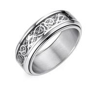 Adreamz 8mm Black Stainless Steel Anxiety Ring for Women Men Fidget Spinner Ring Beveled Edge Red Celtic Dragon Inlay Comfort Fit Wedding Band, 7 UK, Stainless Steel, No Gemstone