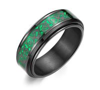 Adreamz 8mm Black Stainless Steel Anxiety Ring for Women Men Fidget Spinner Ring Beveled Edge Red Celtic Dragon Inlay Comfort Fit Wedding Band, 8 UK, Stainless Steel, No Gemstone
