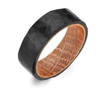 Adreamz 8mm Carbon Fiber/Laser/Hammered/Matte Brushed Stainless Steel Ring Inlaid Whiskey Barrel Wood Inner Hole Fashion Promise Wedding Band for Men Women Comfort Ring Size 7-14, 6 UK, Stainless