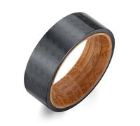 Adreamz 8mm Carbon Fiber/Laser/Hammered/Matte Brushed Stainless Steel Ring Inlaid Whiskey Barrel Wood Inner Hole Fashion Promise Wedding Band for Men Women Comfort Ring Size 7-14, 7 UK, Wood, No