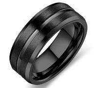 Adreamz 8mm Gold Silver Black Mens Tungsten Carbide Ring Wedding Band For Men Center Groove Matte Brushed and High Polish Edge Finish, 5 UK, Tungsten Carbide, No Gemstone