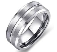 Adreamz 8mm Gold Silver Black Mens Tungsten Carbide Ring Wedding Band For Men Center Groove Matte Brushed and High Polish Edge Finish, 8 UK, Tungsten Carbide, No Gemstone