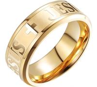Adreamz 8mm Silver Black Gold Mens Women Lord's Prayer Jesus Cross Stainless Steel Ring Cross Jesus Engraved Christian Religious Ring, 7 UK, Stainless Steel, No Gemstone