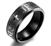 Adreamz 8mm Silver Black Gold Mens Women Lord's Prayer Jesus Cross Stainless Steel Ring Cross Jesus Engraved Christian Religious Ring, 9.5, Stainless Steel, No Gemstone
