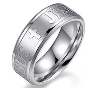 Adreamz 8mm Silver Black Gold Mens Women Lord's Prayer Jesus Cross Stainless Steel Ring Cross Jesus Engraved Christian Religious Ring, Metal, No Gemstone