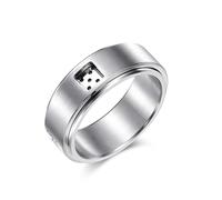 Adreamz 8mm Silver Come On Lucky Seven Copywriting Inside Dice Spinner Stainless Steel Ring Rotating Good Luck Wedding Band For Men Women Size 7-14, Metal, No Gemstone