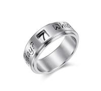 Adreamz 8mm Silver Copywriting Number Numeral Inside Spinner Stainless Steel Ring Rotating Good Luck Wedding Band For Men Women Size 7-14, Metal, No Gemstone