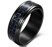 Adreamz 8mm Spinner Black/Blue/Silver Carbon Fiber Ring Black Spinner Anxiety Fidget Carbon Fiber Ring Wedding Band Stainless Steel Polished Finish Comfort Fit, Metal, No Gemstone