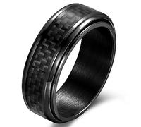 Adreamz 8mm Spinner Black/Blue/Silver Carbon Fiber Ring Black Spinner Anxiety Fidget Carbon Fiber Ring Wedding Band Stainless Steel Polished Finish Comfort Fit, Metal, No Gemstone