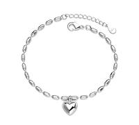 AdrEta Sterling Silver Friendship Bracelet Adjustable Sterling Silver Bracelet for Women Shiny Beaded Bracelets with heart for Women Girls Birthday Gifts