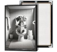 ADRHGCY Funny Dachshund Posters Petshop Wall Art Animal In Toilet Sitting On Toilet And Reading Newspaper Prints Painting For Bathroom Home Bedroom Dorm Wall Decor 16x24in Framed