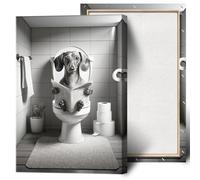 ADRHGCY Funny Dachshund Posters Petshop Wall Art Animal In Toilet Sitting On Toilet And Reading Newspaper Prints Painting For Bathroom Home Bedroom Dorm Wall Decor 16x24in Framed
