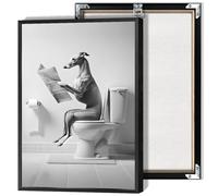 ADRHGCY Funny Greyhound Posters Petshop Wall Art Animal In Toilet Dog Sitting On Toilet And Reading Newspaper Prints Painting For Bathroom Home Bedroom Dorm Wall Decor 12x16in Framed