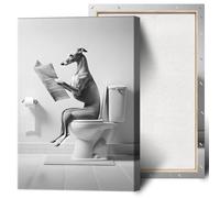 ADRHGCY Funny Greyhound Posters Petshop Wall Art Animal In Toilet Dog Sitting On Toilet And Reading Newspaper Prints Painting For Bathroom Home Bedroom Dorm Wall Decor 12x16in Framed