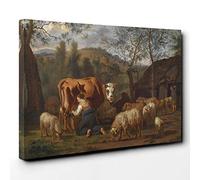 Adriaen Van de Velde Milk Maid Canvas Print | Gallery Wrapped 30mm Frame Wall Art | 30x20 inches | Ready to Hang | Modern Picture | Living Room Bedroom Lounge Office
