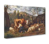 Adriaen van de Velde Milk Maid Classic Painting Canvas Wall Art Print Ready to Hang, Framed Picture for Living Room Bedroom Home Office Décor, 30x20 Inch (76x50 cm)
