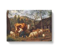 Adriaen van de Velde Milk Maid Classic Painting Canvas Wall Art Print Ready to Hang, Framed Picture for Living Room Bedroom Home Office Décor, 50x35 cm (20x14 Inch)