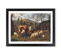 Adriaen van de Velde Milk Maid Classic Painting Framed Wall Art Print, Ready to Hang Picture for Living Room Bedroom Home Office Décor, Black A2 (64 x 46 cm)