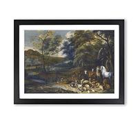 Adriaen Van Ostade Landscape with Animals Classic Painting Framed Print | A4 Black Framed Wall Art | Ready to Hang | Classic Historical Picture | Living Room Bedroom Lounge Office