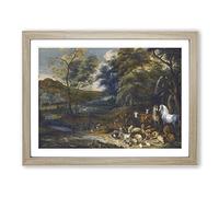 Adriaen Van Ostade Landscape with Animals Classic Painting Framed Print | A4 Oak Framed Wall Art | Ready to Hang | Classic Historical Picture | Living Room Bedroom Lounge Office