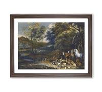 Adriaen Van Ostade Landscape with Animals Classic Painting Framed Print | A4 Walnut Framed Wall Art | Ready to Hang | Classic Historical Picture | Living Room Bedroom Lounge Office