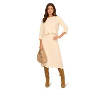 Adrianna Papell Boat Neck 3/4 Sleeve Pullover Sweater With Wavy Fringe Hem In Cream Cream M