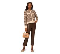 Adrianna Papell Crew Neck Button Front Striped Pointelle Long Sleeve Sweater In Ivory Ivory L