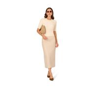 Adrianna Papell Crew Neck Cabled Pearl Embellished Pullover Sweater In Ivory Ivory