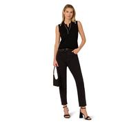 Adrianna Papell Pointelle Sleeveless Tipped Polo Sweater In Black Black S