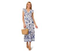 Adrianna Papell Women's Printed Ruffle Midi Dress in White | Size: 10 Adrianna Papell White 10