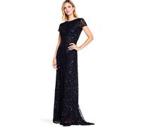 Adrianna Papell Women's Short-Sleeve All Over Sequin Gown Dress, Black, 10