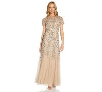 Adrianna Papell Women Floral Beaded Godet Short Sleeve Dress