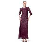 Adrianna Papell Women's 3/4 Sleeve Scoop Back Beaded Gown Dress, Cabernet, 16