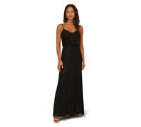 Adrianna Papell Women's Art Deco Beaded Blouson Gown Dress, Black, 20