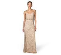 Adrianna Papell Women's Long Beaded Blouson Gown, Taupe/Pink, 12 Dress, 16