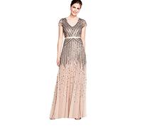 Adrianna Papell Women's Beaded V-Neck Gown Formal Night Out Dress, Nude, 8