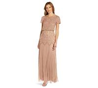 Adrianna Papell Women's Boat Neck Short Sleeve Blouson Beaded Gown Special Occasion Dress, Rose Gold, 12