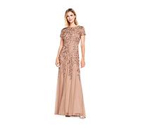 Adrianna Papell Women's Floral Beaded Godet Gown Formal Night Out Dress, Rose Gold, 18 UK