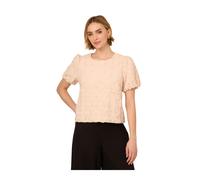 Adrianna Papell Womens Floral Motif Crochet Texture Crew Neck Woven Shirt - Beige - Size Medium