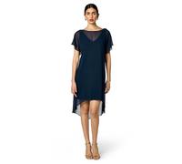 Adrianna Papell Women's Flutter Sleeve Chiffon Dress with High Low Hemline, Navy, S