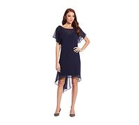 Adrianna Papell Women's Flutter Sleeve Chiffon Dress with High Low Hemline, Navy, X-Large