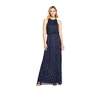 Adrianna Papell Women's Halter Art Deco Beaded Blouson Dress Special Occasion, Navy, 16