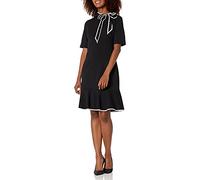 Adrianna Papell Women's Knit Crepe Tie Neck Dress, Black/Ivory, 8