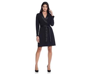 Adrianna Papell Women's Knit Crepe Tuxedo A-line Dress, Black, 16